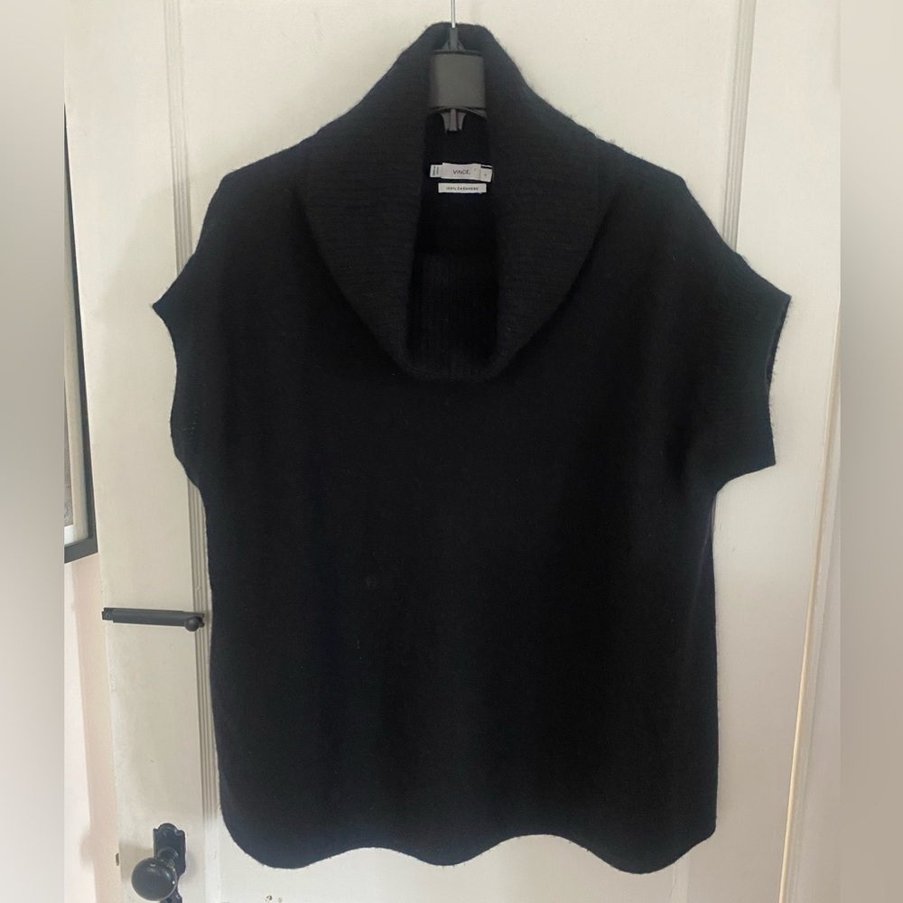 Vince 100% Cashmere Black Cowl Neck Short Sleeve Sweater Size Small